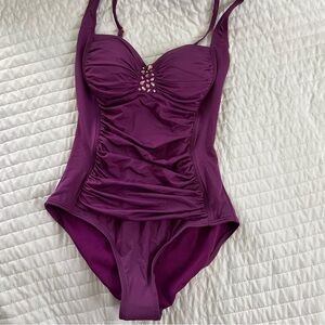 Jantzen size 8 Purple One Piece Bathing Suit Swimwear Nee with tags